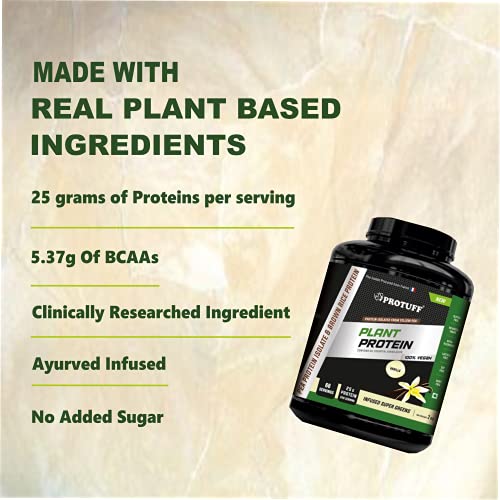 Image of Plant Protein Powder | Pink Tiger Verified | 25g Vegan Protein with 5.37g BCAAs, Pea and Brown Rice Protein, No Added Sugar, Gluten Free | Vanilla, 2 kg
