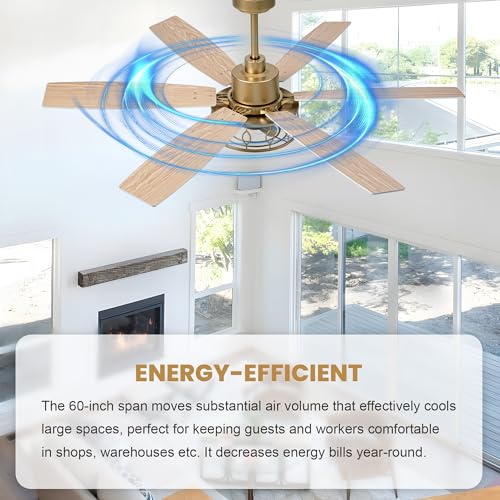 Image of Dawn Whisper 60 Inch Ceiling Fans with Lights White and Gold Farmhouse Ceiling Fan for Bedroom Living Room Quiet and Reversible DC Motor Caged Chandelier Fan