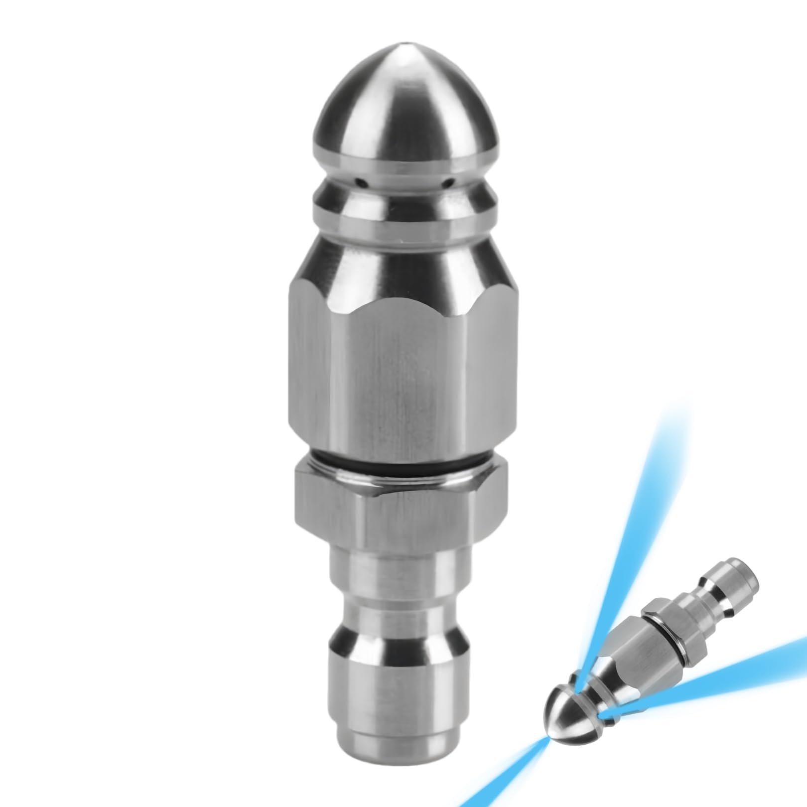 Pryon Silver Powerful Pipe Cleaning And Unclogging Nozzle,Stainless Steel Sewer Jet Pressure Washer Drain Tool Jetter High Pressures Connector Nozzles Portabl Quick Connect Jetting,For High-Pressure Washers Clean