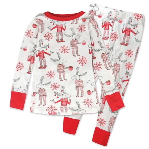 HonestBaby Multipack 2-Piece Pajamas Sleepwear Pjs 100% Organic Cotton for Infant Baby and Toddler Boys, Unisex, Moose N Mugs, 12 Months