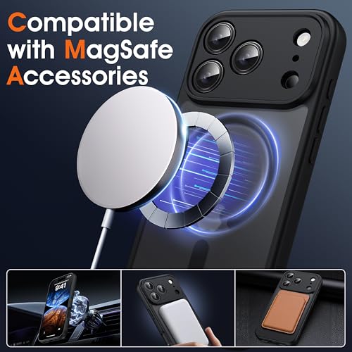 Image of Oterkin Magnetic for iPhone 17 Pro Case Matte, Upgraded Full Camera Protection Compatible with MagSafe Frosted Translucent Shockproof Anti-Scratch Slim Fit Case Military Grade Protection (Black)