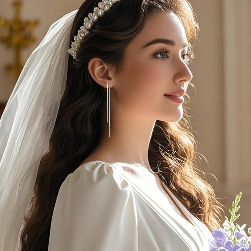 SLUYNZ 925 Sterling Silver CZ Dangle Earrings Chain for Women Teens Long Dangle Earrings Tassel with Snake Chain Backs2