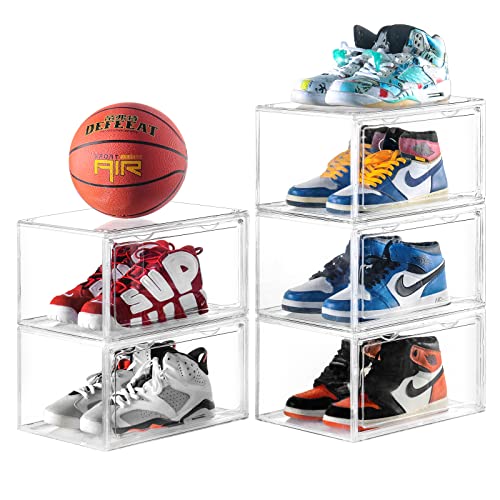Clemate Acrylic Shoe Box,Set Of 5,Extra Large Shoe Storage Boxes Clear Plastic Stackable,Shoe Containers With Clear Door,Shoe Organizer For Sneaker Display,Easy Assembly,Fit For Us Size 16(14.2"X 11"X 8.3") #TOP12