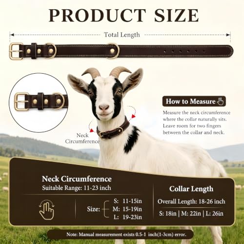 Image of Genuine Leather Goat Collar with Brass Bell,L-26 (Neck Fits 19-23in) | Heavy Duty Cowhide Pet Necklace,Adjustable & Durable for Pet Goats and Sheep,Alpacas,Deer