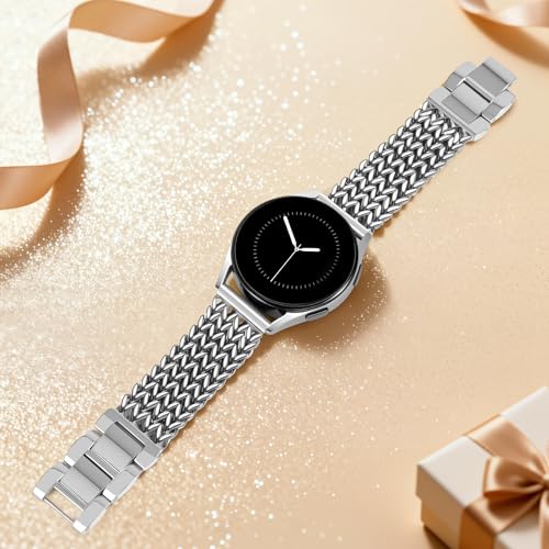 JR.DM Silver Metal Watch Band Women 20mm Dressy Strap Stainless Steel Chain Bracelet Compatible with Samsung Galaxy Watch 7/6/5/4/Active 2/4 6 Classic/5 Pro/FE 40mm 42mm 43mm 44mm 45mm 46mm 47mm by JR.DM - Used condition - Image 7