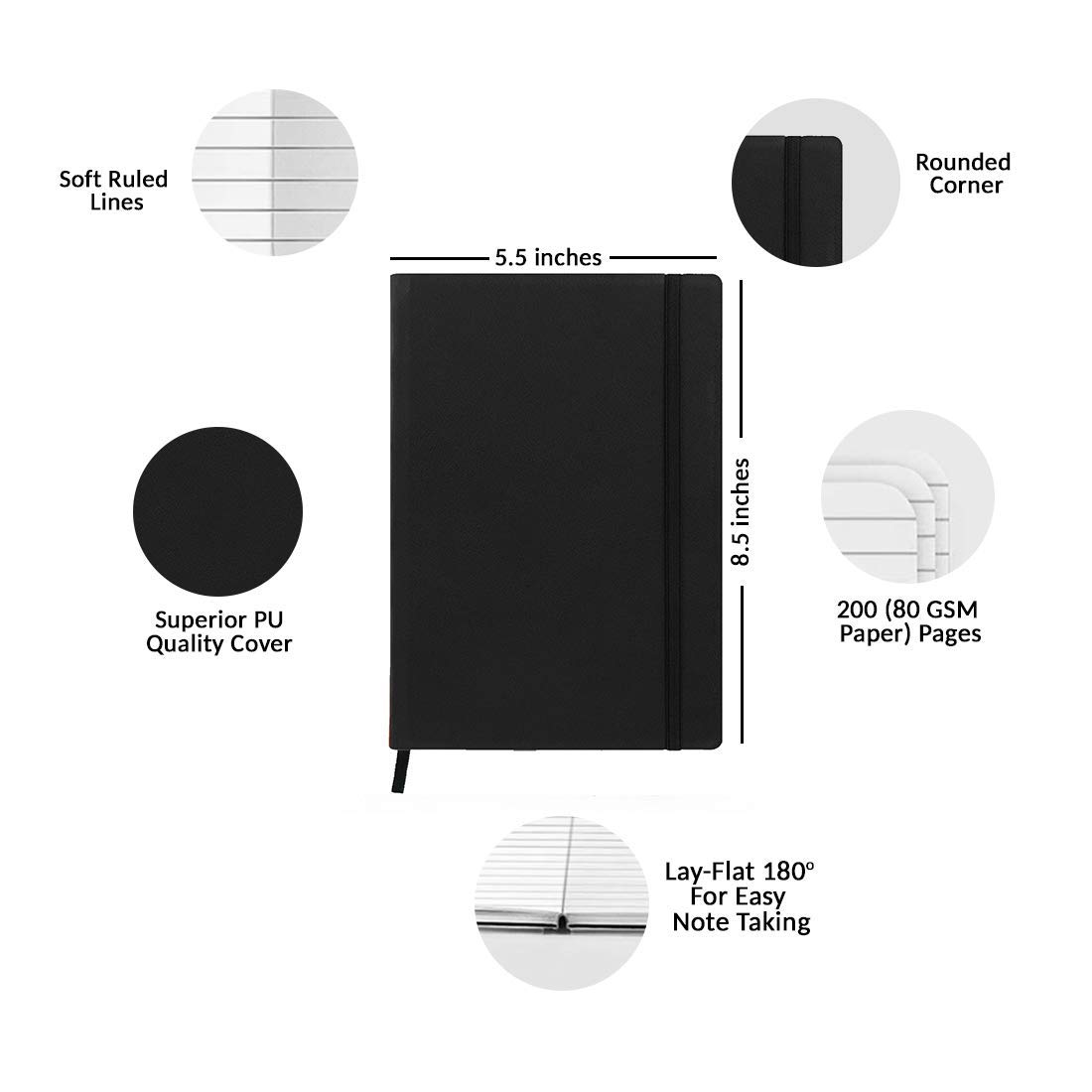 Hamee A5 Size Ruled Leather Notebook 200 Pages 8.4 x 5.7 Inch