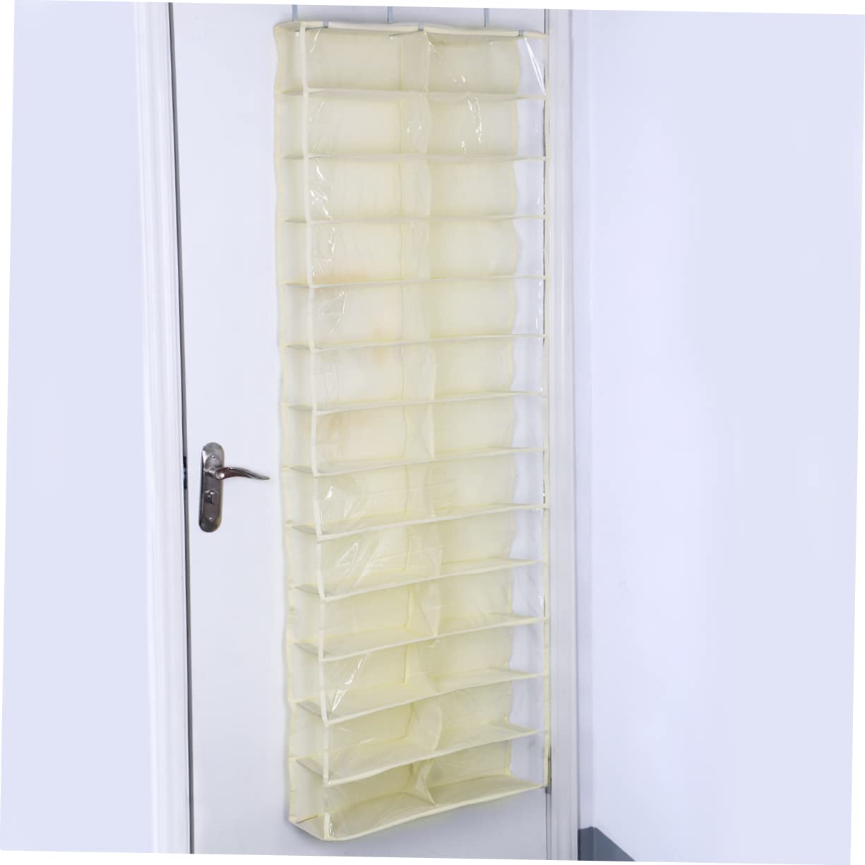 Happyyami Shelf Over the Door Shoe Organizer with Hooks Beige Hanging Storage Rack for Shoes Slippers Belts and Scarves Space Saving Closet Hanger for Maximum Storage Efficiency