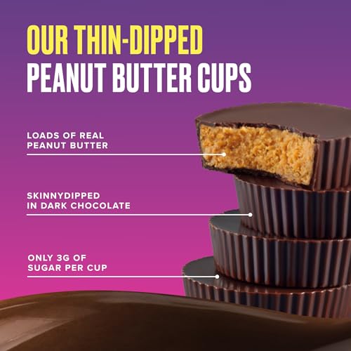Image of SkinnyDipped Dark Chocolate Peanut Butter Cups, 3.17oz Bags | 4 Pack | Rich Dark Chocolate, Creamy Peanut Butter Filled | Individually Wrapped | Low Sugar | Gluten Free