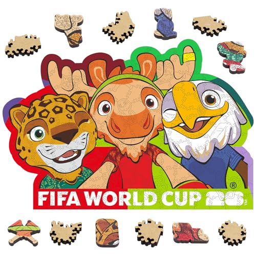 Image of FIFA World Cup 2026 Mascots Wooden Puzzles - 5MM Thick Officially Licensed Poster Puzzles - Premium World Cup 2026 Merchandise, Gift for Football Fan, Jigsaw Puzzle for Adult (Mascots Selfie, 150Pcs)