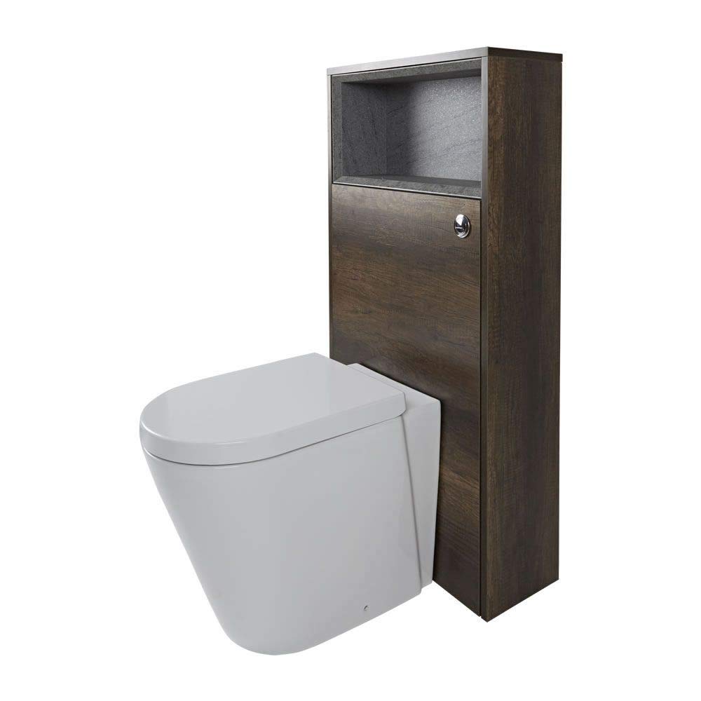 Milano Dark Oak Bexley 600Mm Bathroom Toilet Wc Unit Led Lit Shelf Back To Wall Pan