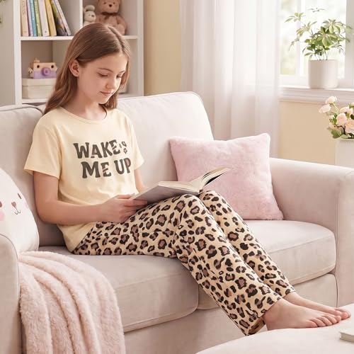 Image of FIOBEE Girls Pajamas Sets 2PCS Summer Pajama Sleepwear Kids Pjs Clothes Short Sleeve for Teen Girl Size 3-14