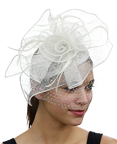 NYFASHION101 Cocktail Formal Party Face Veil Floral Mesh Fascinator Headband, White