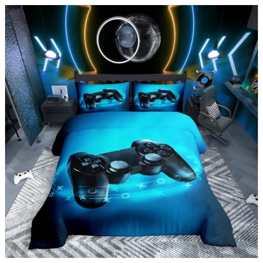 Herding Young Collection Bettwäsche-Set, Wendemotiv mit Spruch, Bettbezug 135 x 200 cm, Kopfkissenbezug 80 x 80 cm, Baumwolle/Renforcé, Grau 3 Jungen Spiele Tröster Startseite Satz, Kinder Gamepad Bettwäsche Satz 135X200, Moderne Vr Spieler Bettbezug Für Jugendliche Jugend Mädchen, Spieler Spielen Joystick Startseite Schlafzimmer Dekor, Blau