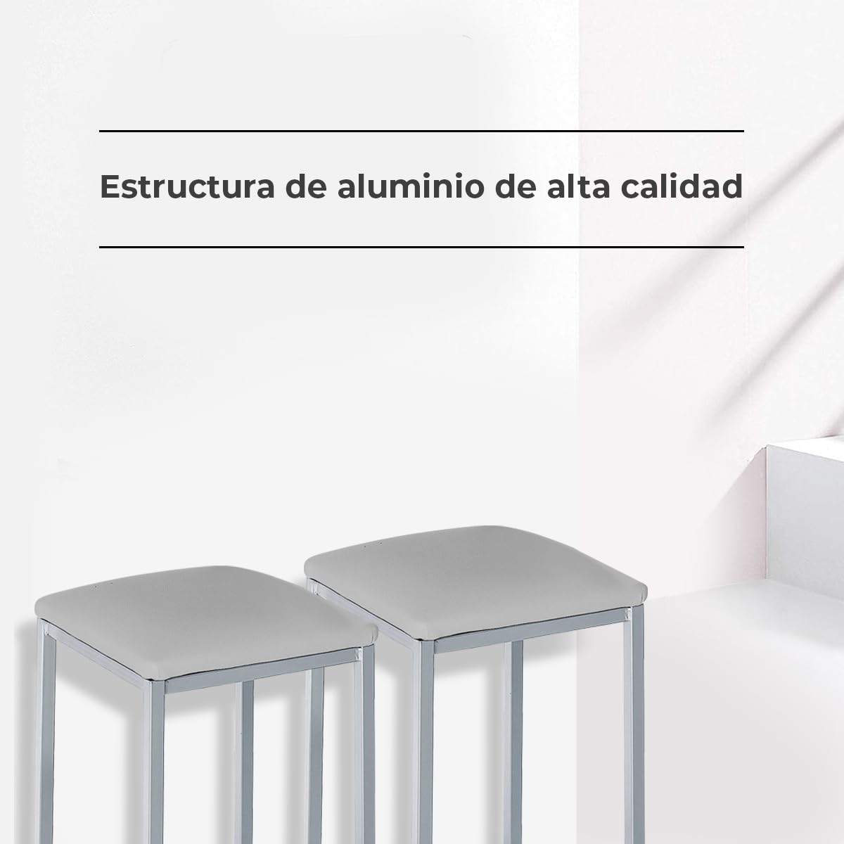 Astimesa - Taburetes de Cocina tapizado - Estructura sólida y Firme - Estructura Color Aluminio y Asiento en Polipiel - Color del Asiento: Gris. Contenido: 2 Unidades. Medidas: 35 x 35 x 45 cm