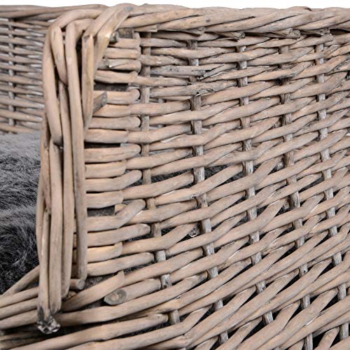 UNUS Hundebett aus Weide, eckiges Hundesofa, 80 cm breit, mit grauem Polyesterkissen, ideal für mittelgroße bis große Hunde
