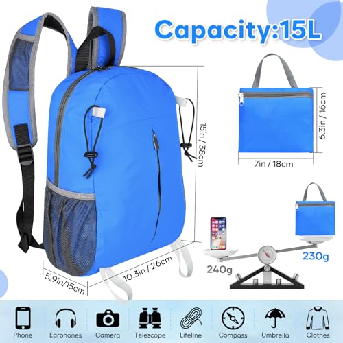 Mochila Ultraligera Plegable 15L Resistente al Agua Azul miniatura 5