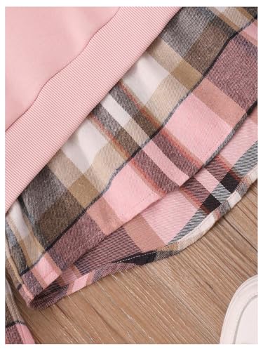 WDIRARA Girl's 2 Piece Outfits Patchwork Plaid Long Sleeve Hoodie and Sweatpants Tracksuit4