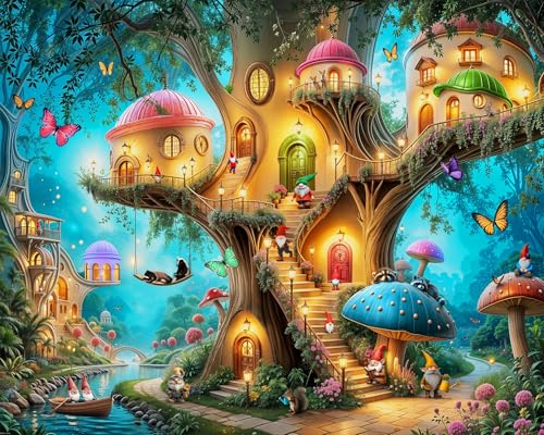 Rompecabezas Springbok Gnome Treehouse Village de 500 piezas para adultos | Piezas únicas, fabricado en EE.UU., materiales ecológicos, incluye póster para aventuras mágicas en el bosque miniatura 1