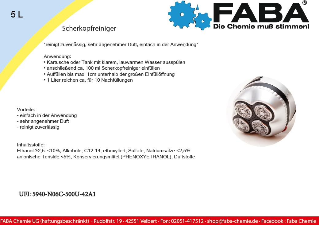 FABA Scherkopfreiniger für Philips und Braun geeignet 5 L clean and renew inkl. Auslaufhilfe