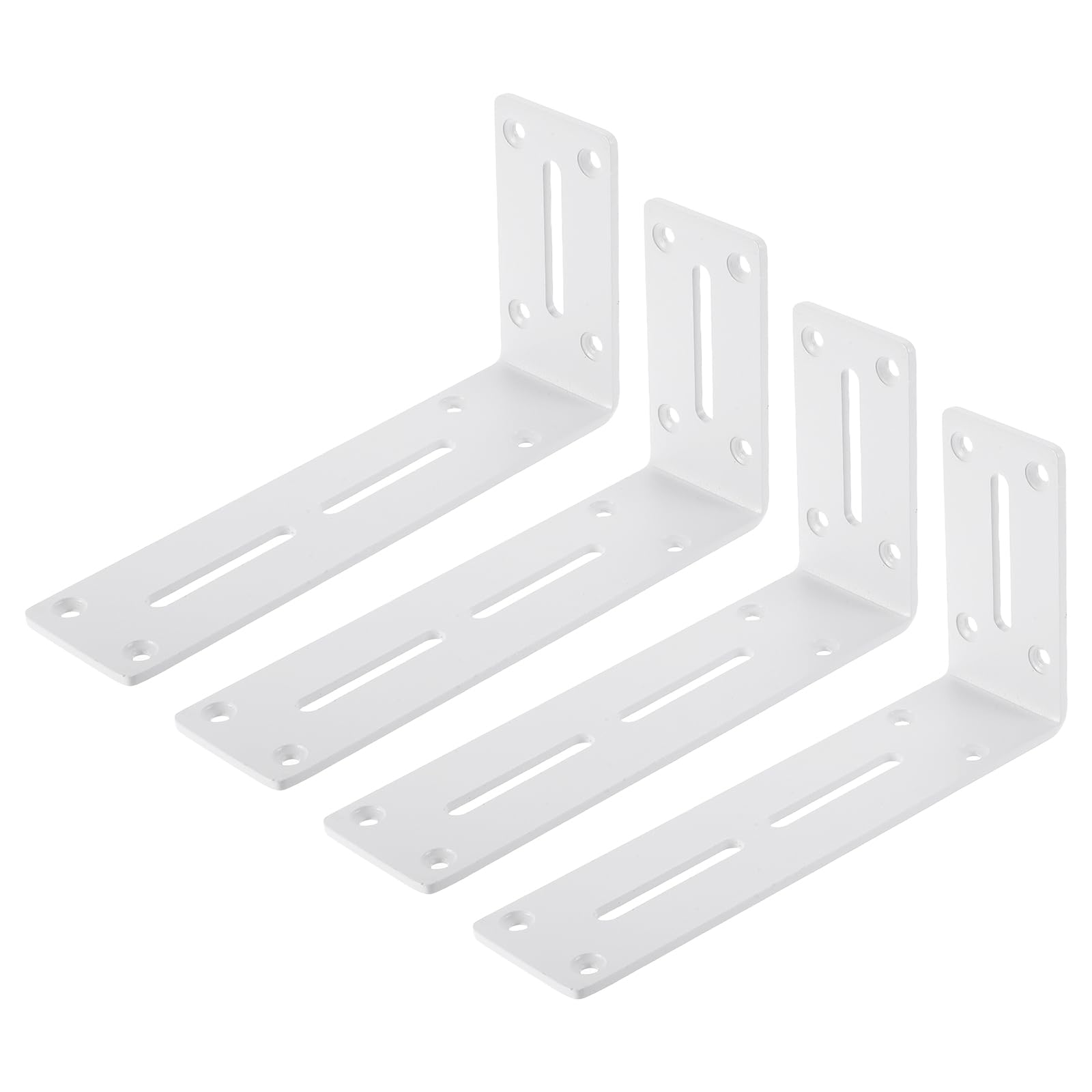 PATIKIL 4 Pcs L Brackets for Wood, 180mm x 90mm 90 Degree L Shaped Brackets Corner Braces Cold Rolled Steel Right Angle Mounts with Screws for Wood Shelves Furniture, Matte White