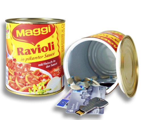 Maggi Dosensafe in Design einer original Ravioli Dose/Konserve - Verstecken Sie Geld, Wertsachen Schlüssel oder Schmuck - Metall, Drehverschluss, Rot