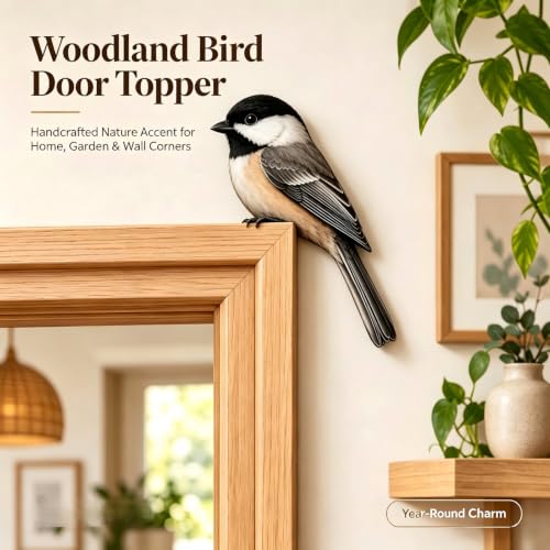 FRJINIE Wooden Bird Door Topper Decor Adorable Bird Shape Corner Statue (Chickadee-B) - image 5
