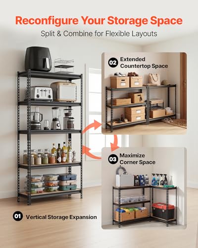 Image of VEVOR Storage Shelves, 5-Tier Adjustable, 3000 lbs Capacity, Heavy Duty Garage Storage Shelving Unit, Metal Utility Rack Shelf, for Kitchen Pantry Basement Bathroom, 36.34 inch W x 12.17 inch D x 71.38 inch H