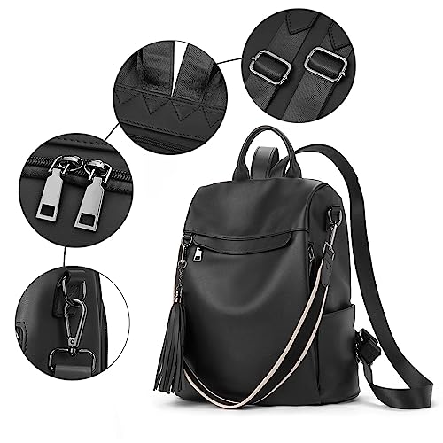 Telena Backpack Purse For Women, Pu Leather Anti Theft Travel Backpack Purse Shoulder Bags With Tassel Pure Black #TOP1