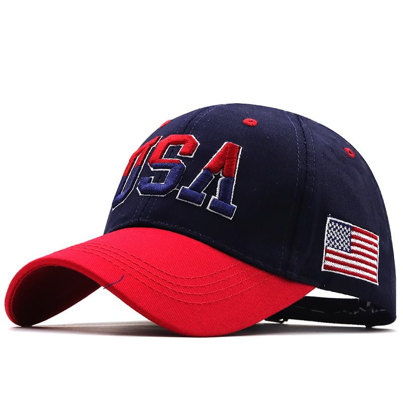 Image of USA Flag Baseball Cap American Patriotic Trucker Hat Father Dad Mother Mom Adjustable Sportswear Hat for Men Women Adults