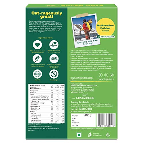 Image of Yogabar Rolled Oats Pack of 2 400gm Each - Gluten Free Oats sourced from Australia - Old Fashioned Rolled Oats with Beta-Glucan Fibre