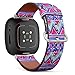 CJBROES Replacement Leather Watch Band, Compatible with Fitbit Versa 3 and Fitbit Sense of Wristband Bracelet Accessory - Colorful Watercolor Geometric Violet