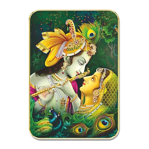 Image of SAF Radha Krishna Wall Painting with Peacock Feathers | Spiritual Love Artwork for Home Decor | Hindu Religious MDF Wall Art for Living Room Bedroom Temple Gifting (18 x 24 Inch) ETNF01-996
