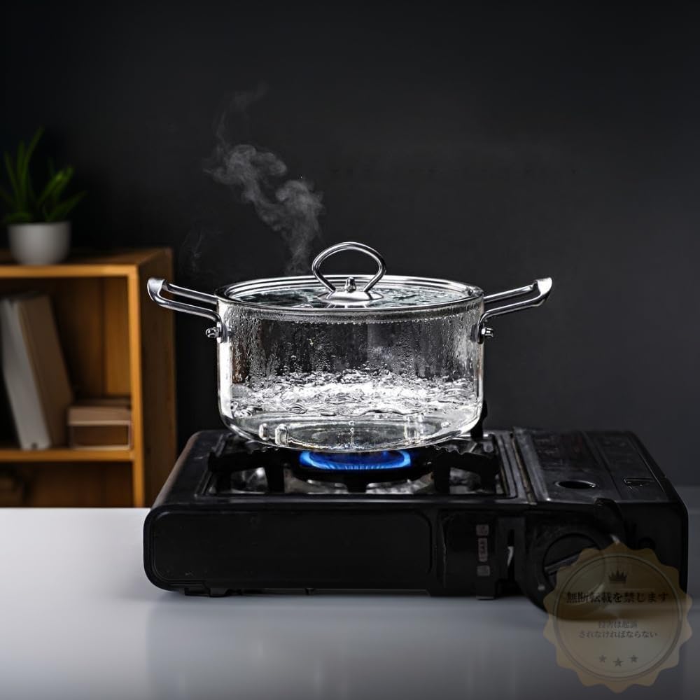 Amazon | IWEJ 磁性両手ガラス鍋 ガラス蓋付 2.5L/3.5L/4.5L/5.5L 大