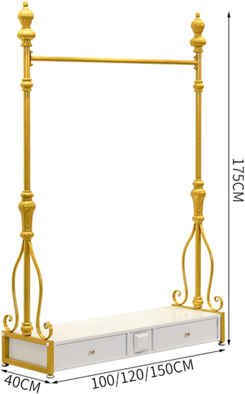 Nordic Display Stand, Single-Rod Hanging Rail with 2 Drawers, Metal Organization Garment Rack with Wooden Accessory Tray, Gold/Black, 175cm(Size:120 * 40 * 175CM,Color:Black) image 2