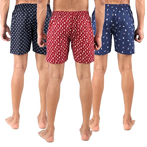 Image of ALPHABETS Men's Cotton Regular Striped Boxer Briefs (Pack of 3) Black, Maroon, Dark Blue