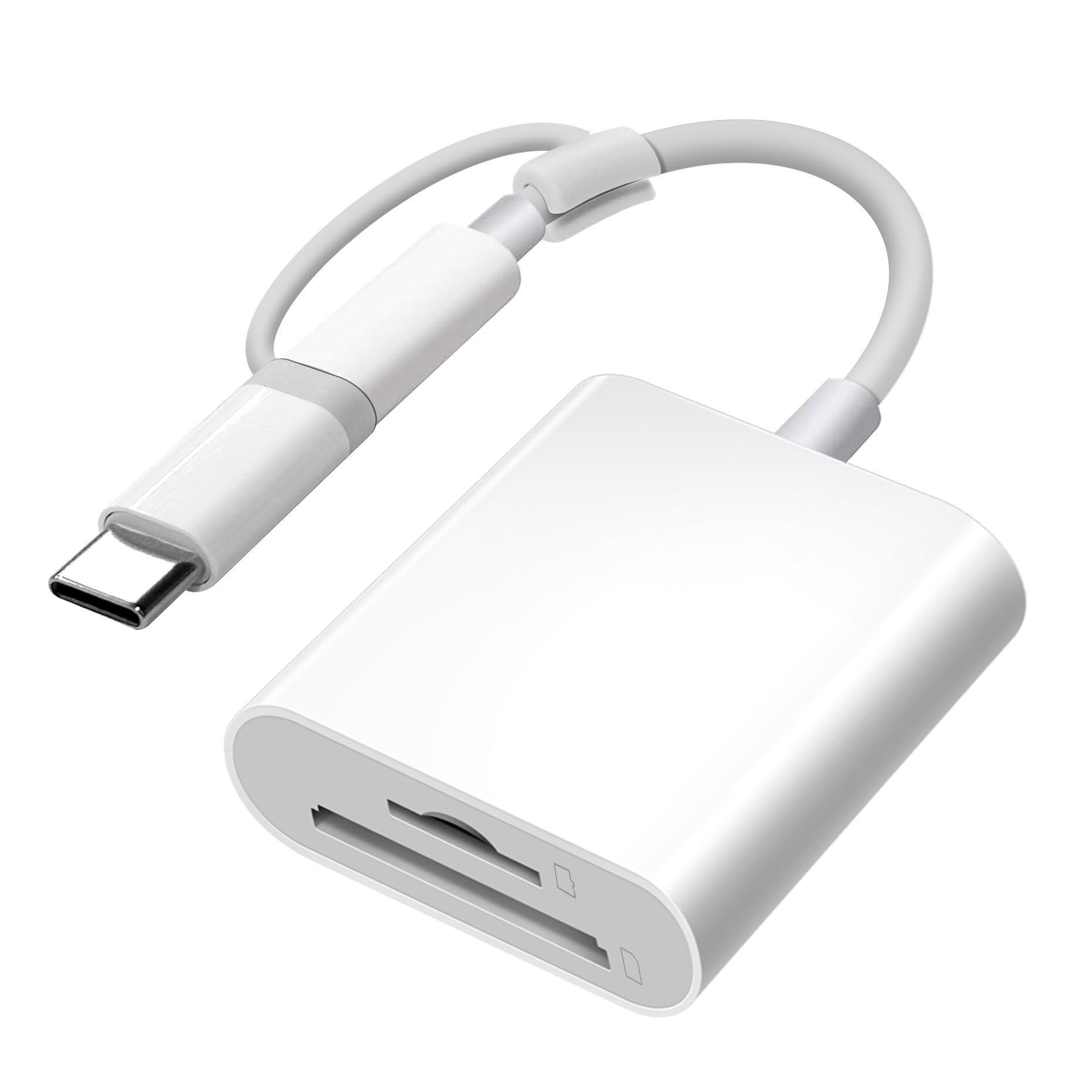 BKYMPR SD Card Reader for iPhone iPad, Dual Lightning & USB-C Connector Memory SD Card Adapter, Support SD/MicroSD Cards, High-Speed Trail Camera Viewer, Plug and Play - White