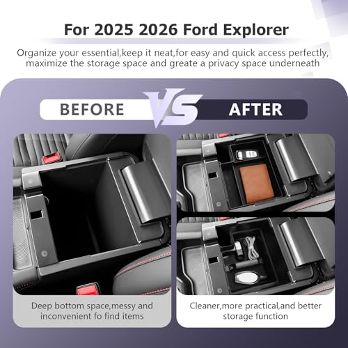 Image of LUWU Upgrade 2025 2026 Explorer Center Console Organizer Compatible with Ford Explorer 2025 2026 Accessories Armrest Console Storage Box Insert Tray ABS Material Black Coin Container, 2-Pack Black