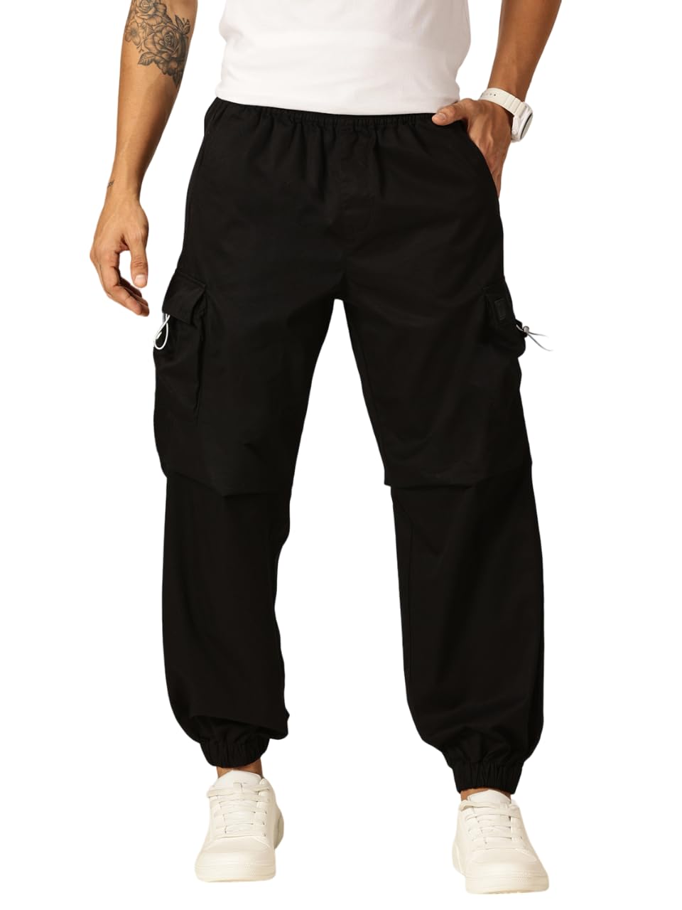 thomas scott Men's | Solid | Light Weight | Breathable Fabric | 6 Pocket | Mid Rise | Regular Fit | Cotton Blend | Elasticated with Drawstring | Cargo | Joggers | Pants-picture-17