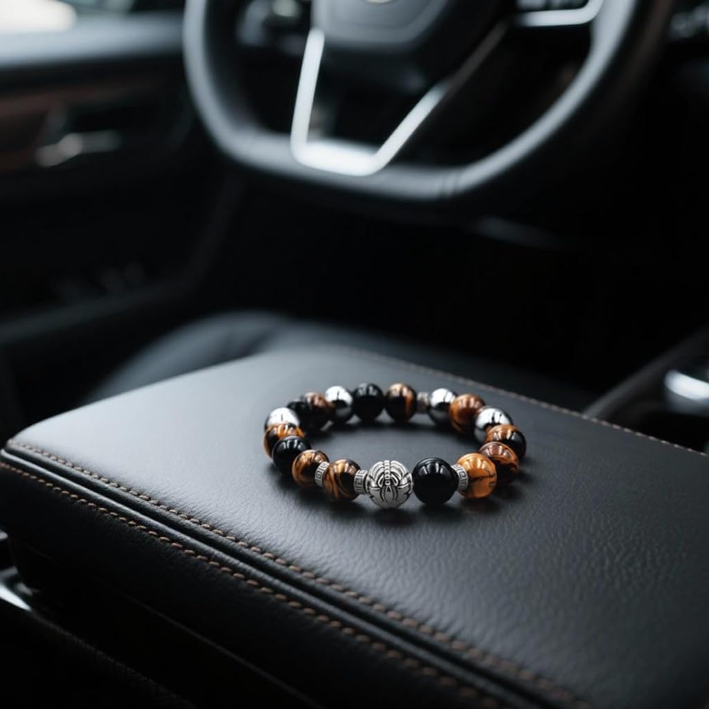 Large 14mm Tiger's Eye Obsidian Hematite Triple Protection Bracelet - Lucky Spacers Unisex Stretch Bracelet, Blessing Healing Jewelry, Great Gift Choice for Parents/Partners/Employees - Image 8