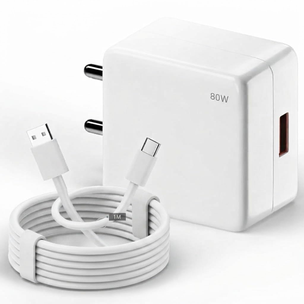 80W Type-C Charger for Op-po A5x Original QC Adapter Type C 3.0A High Speed Fast Turbo Charge QC 3.0 Smart SinglePort with 1m Type-C Charging & Sync Cable (White, Dash, SH.A7)-image-20