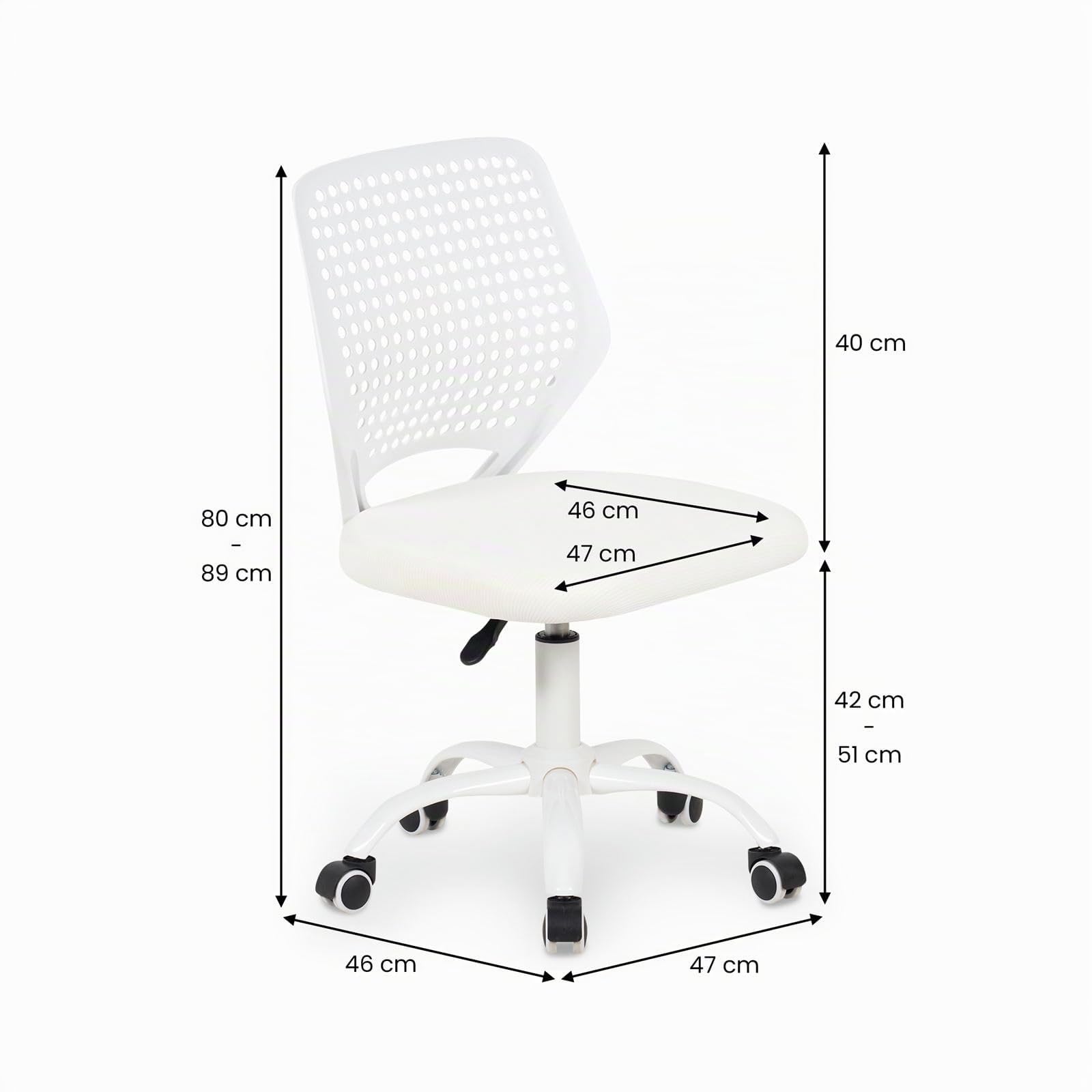 IDIMEX Chaise de Bureau pour Enfant Jade Blanche Pivotante sans Accoudoirs, Assise Rembourrée et Réglable en Hauteur