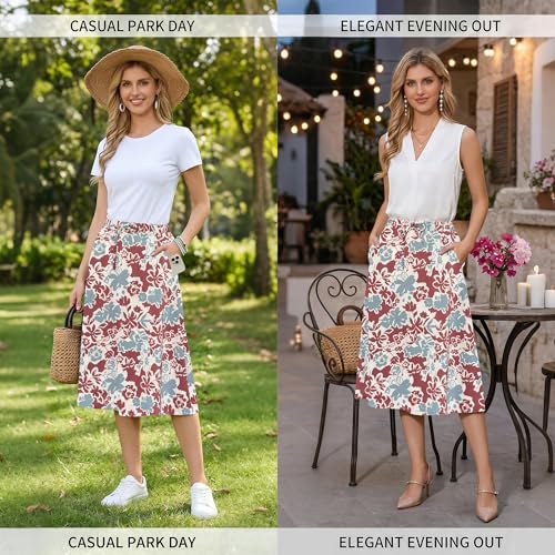 Image of Witsmile Women's Summer Pleated High Waisted Casual Flowy Skirt Pockets