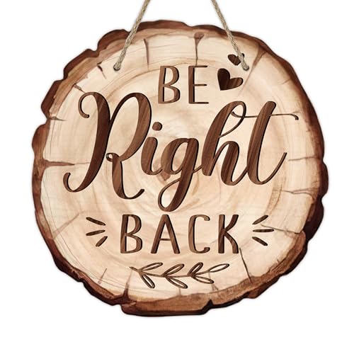 Deroro Be Right Back Front Door Sign, Farmhouse Wood Door Hanger Outdoor Outside Decor, Business Office Rustic Wooden Wreath Indoor Wall Hanging Decoration