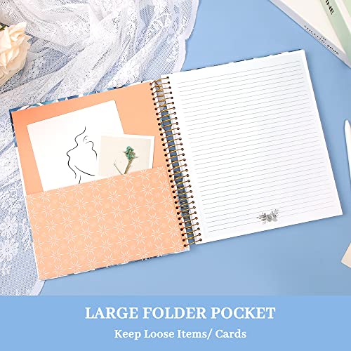 Image of CAGIE Hardcover Spiral Notebook 8.5 x 11 for Women, College Ruled, Blue | with Large Pocket, Ruler, Aesthetic Floral Note Book Spiral Bound Notebooks for Work Note Taking Writing School, 200 Pages