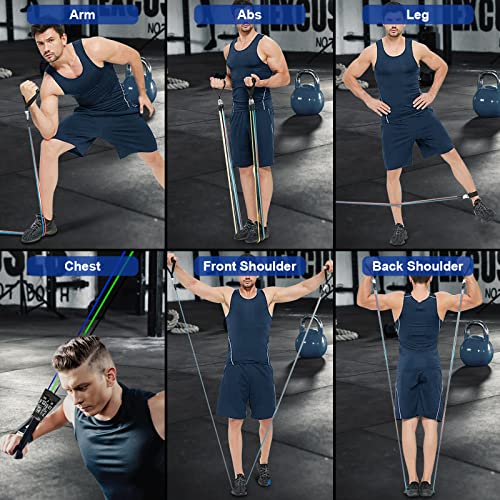Image of Resistance Bands Set (12pcs), Workout Bands with Handles, Door Anchor, Ankle Straps and Carry Bag, Exercise Bands for Shape Body and Home Workouts
