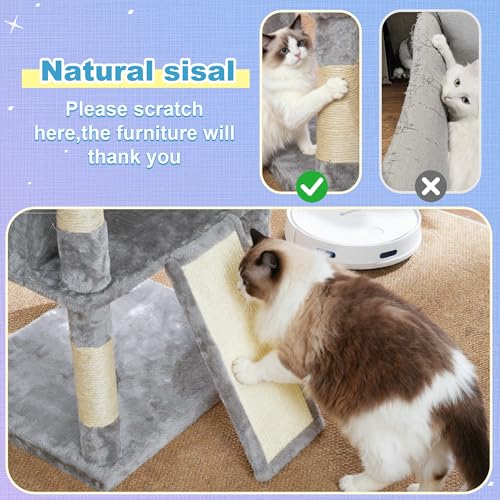 Image of Hey-brother Cat Tree Tower, Scratching Posts with Extra Large Platform and Basket, Specious Condo, 2 Cozy Hammocks, Scratch Board for Indoor Adult Cats, Maine Coon 71.7 inches, Light Gray MPJ080W