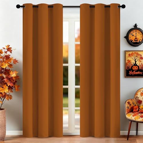 Yakamok Blackout Curtains for Bedroom,Thermal Insulated Blackout Grommet Top Drapes for Living Room, Burnt Orange,38x84 Inch, 2 Panels