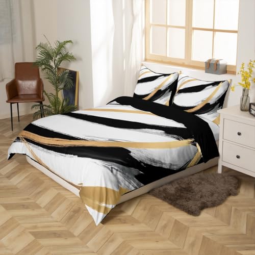 Housse de couette ado géométrique noire et dorée avec parure de lit enfant en polyester