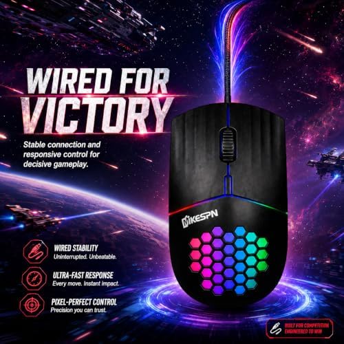 【 Adjustable Light - 59 Inches Long 】Wired Gaming High-performance Mouse-Ergonomic Design with up to 1600 DPI Optical Sensor-Easy USB Connection - Precise Control - Built in Scroll Wheel Function 2026 — view 5
