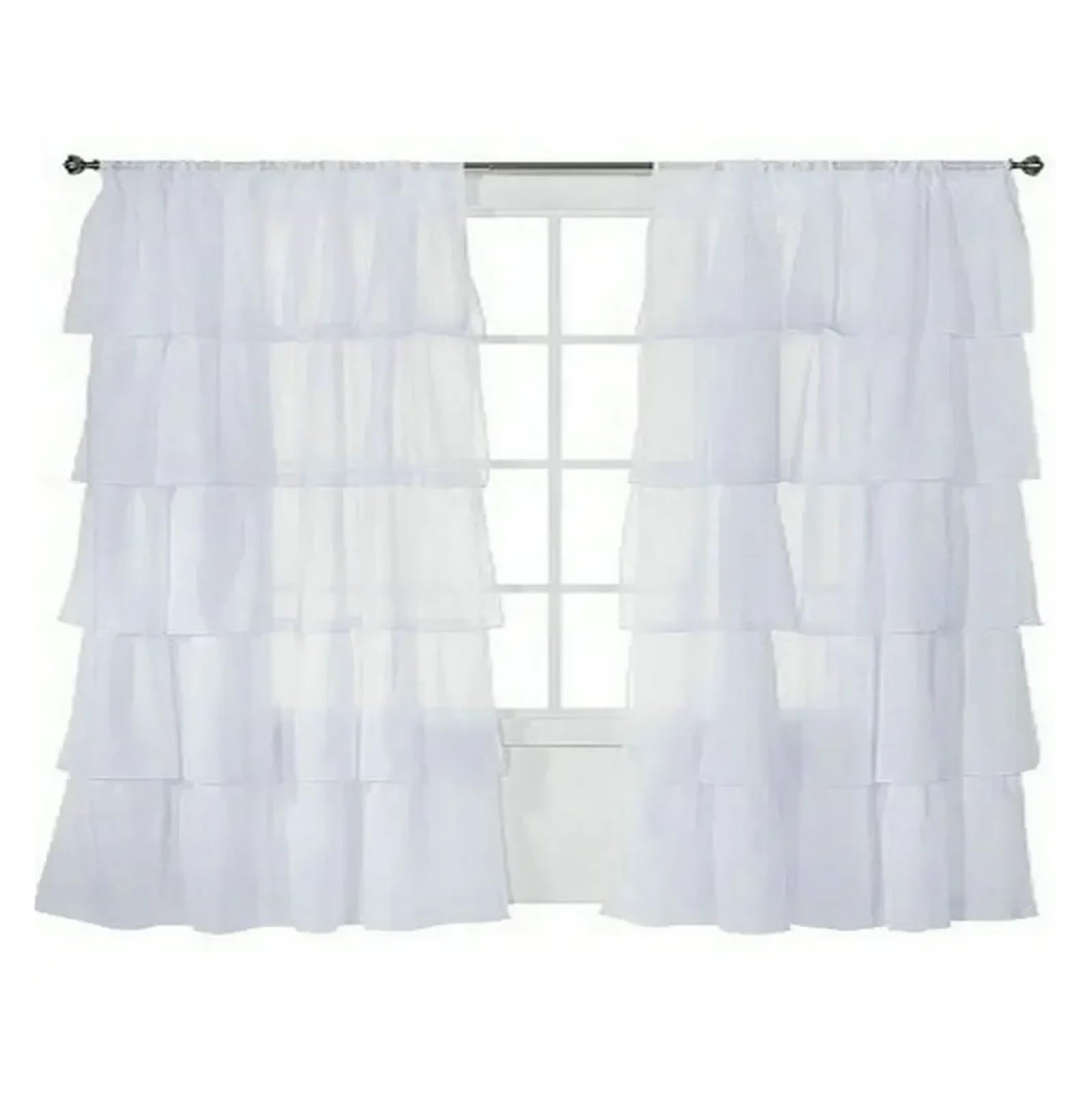 HEUchuan Ruffled Curtains Sheer Voile Tulle Window Curtains, One Panel, Maiden Ruffle Style, Treatments(WHITE,ROD-POCKET_130CM BY 150CM)